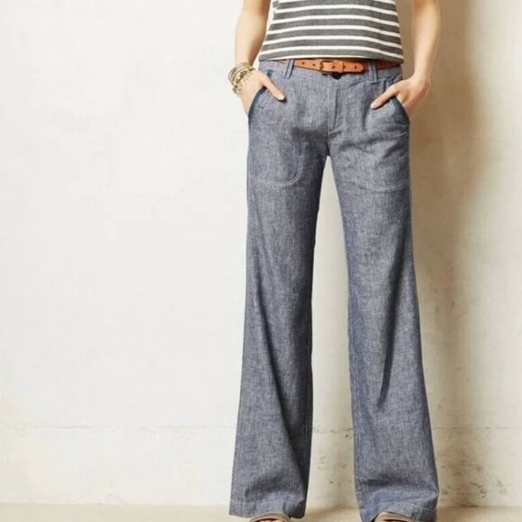 Anthropologie Pants - Anthropologie Pilcro Herringbone Linen Trousers - Size 0 Petite